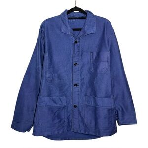 Vintage Blue French Workwear Retro Casual Chore Coat Medium